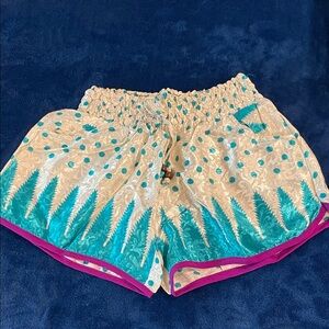 Turquoise and Cream Shorts with Magenta Trim